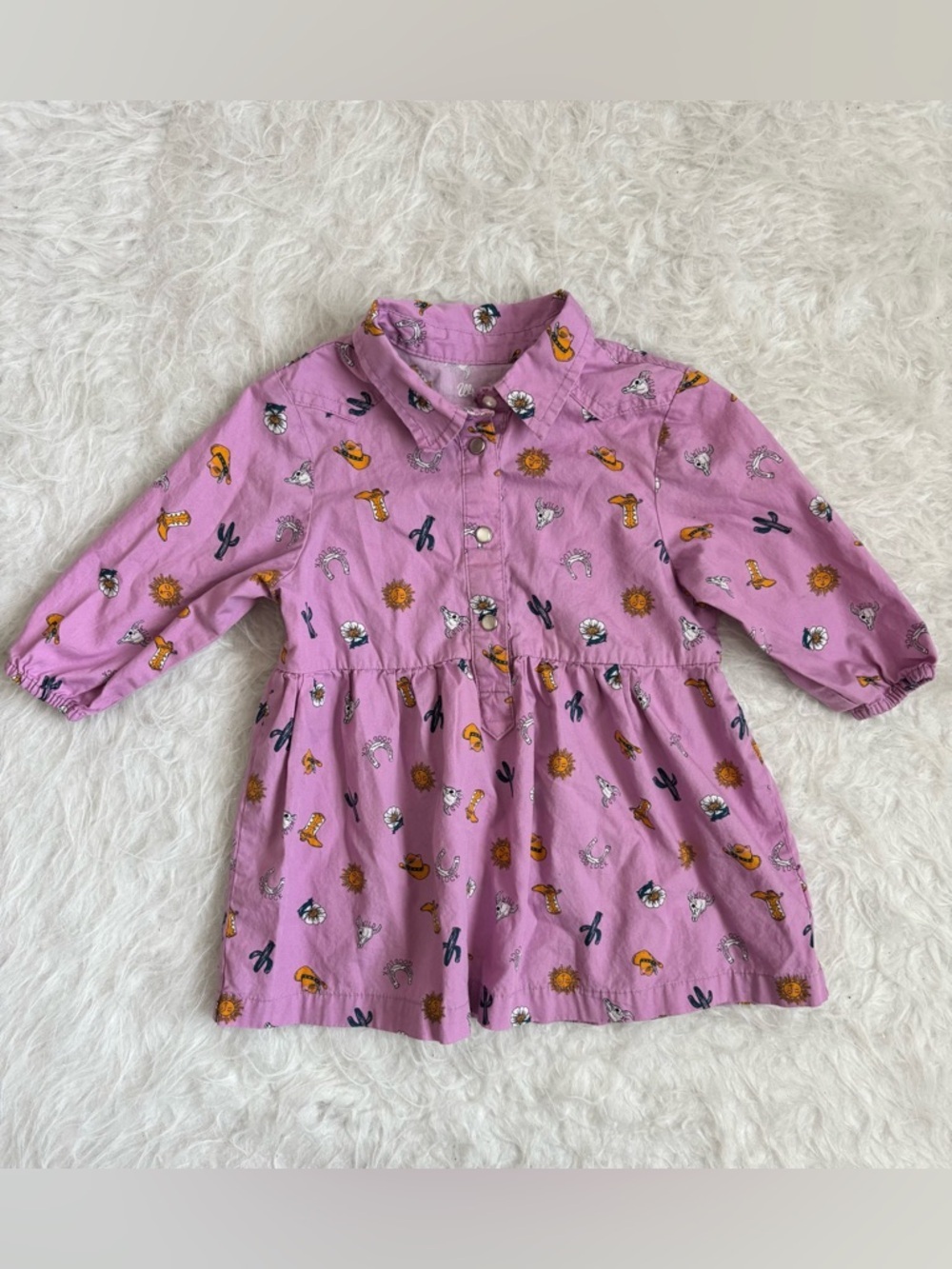 Wrangler Girls Pink Western Rodeo Motif AOP Button Front Dress